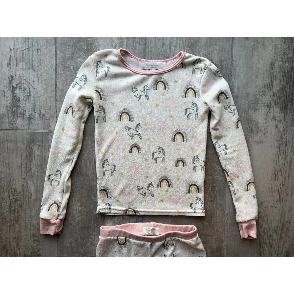 JESSICA SIMPSON 2 Piece Pajama Set Pjs Unicorn Rainbow Designer Knit Stretch 4